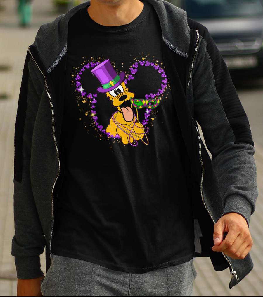 Pluto Mardi Gras Heart With Mask And Beads T-Shirt