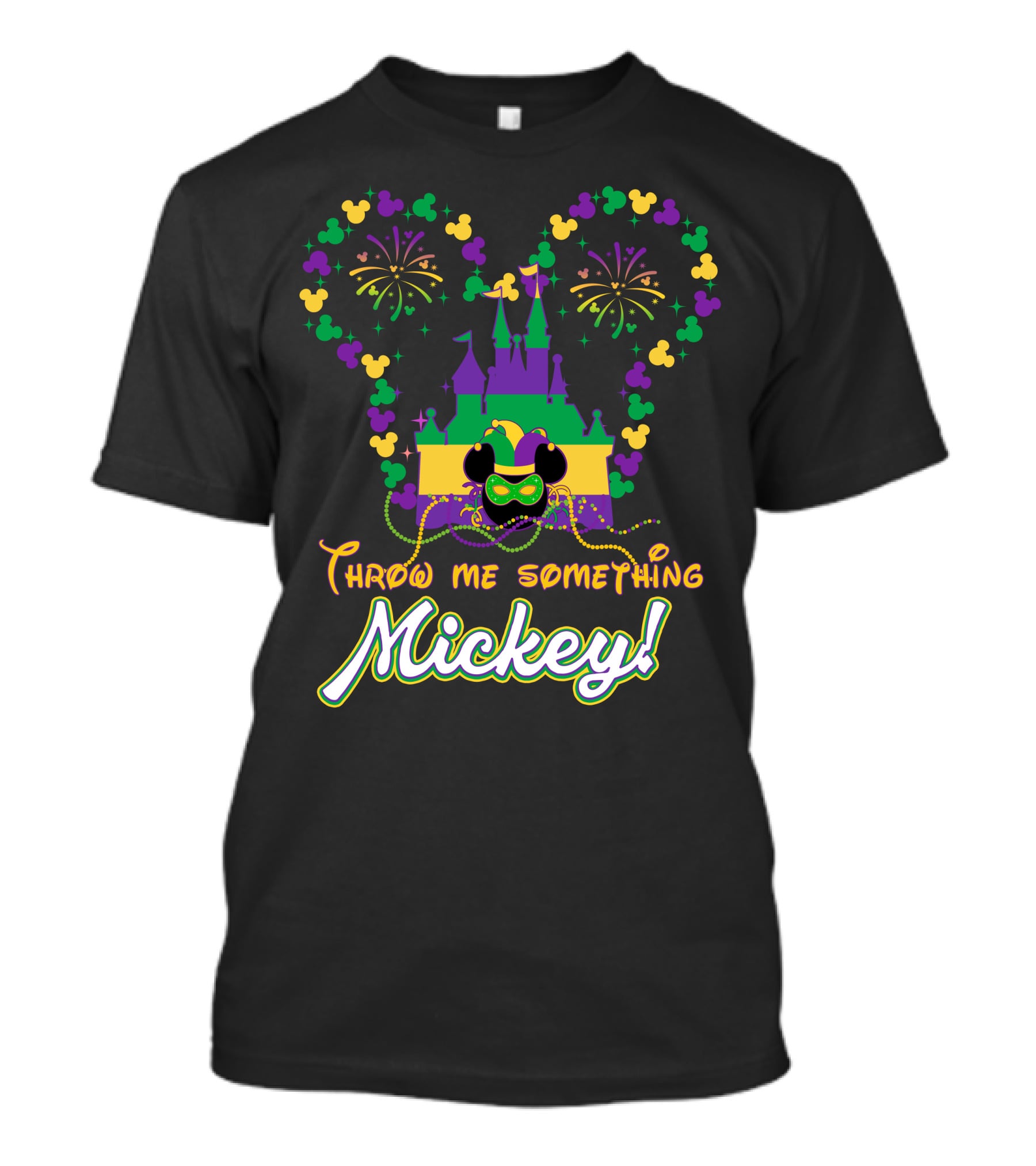 Throw Me Something Mickey Mardi Gras Castle Fireworks Beads T-Shirt