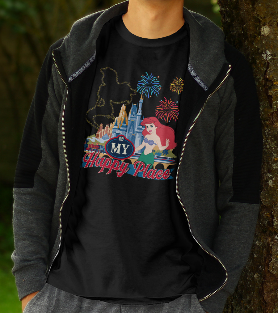 My Happy Place Disney Ariel Fireworks Castle T-Shirt