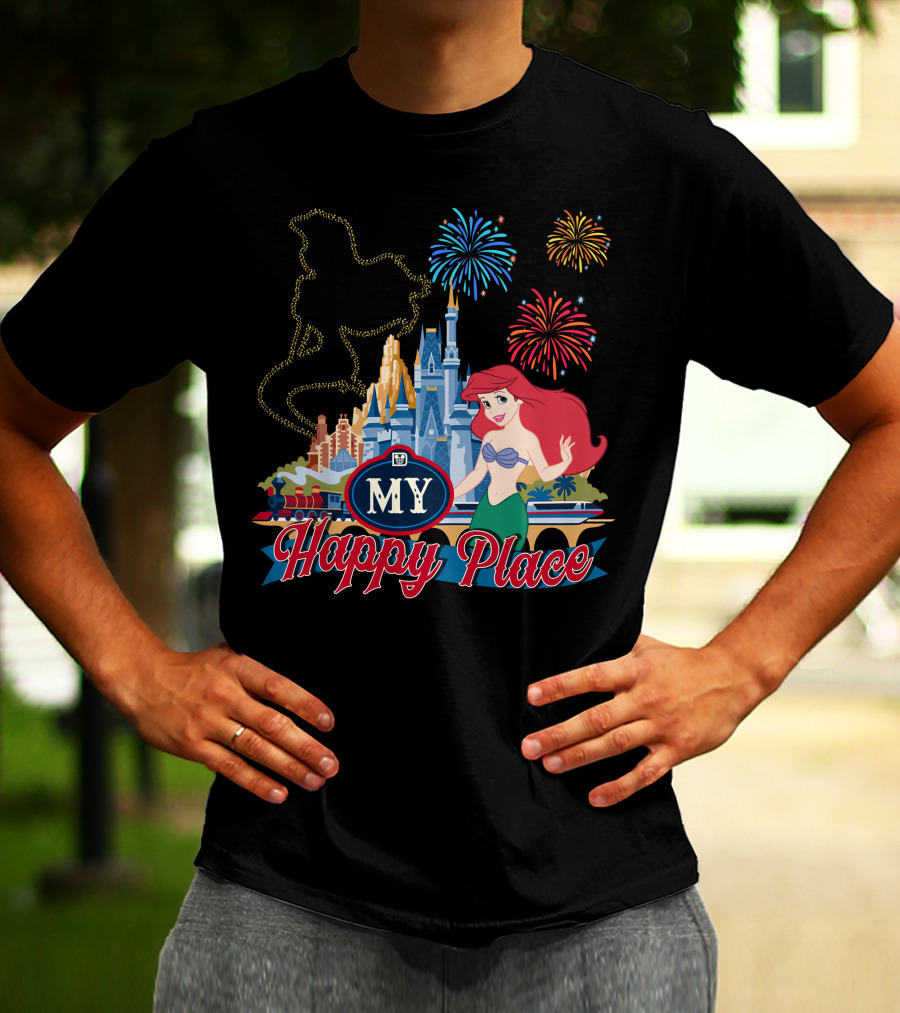 My Happy Place Disney Ariel Fireworks Castle T-Shirt