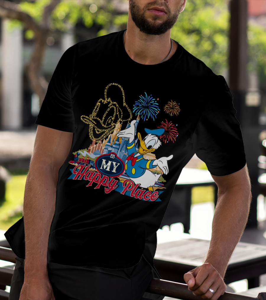 My Happy Place Donald Duck Fireworks Mickey Ears T-Shirt