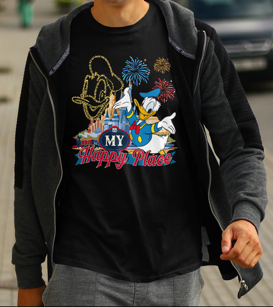 My Happy Place Donald Duck Fireworks Mickey Ears T-Shirt