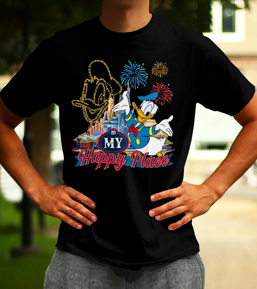 My Happy Place Donald Duck Fireworks Mickey Ears T-Shirt