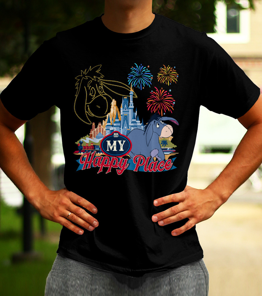 Eeyore My Happy Place Fireworks Castle T-Shirt