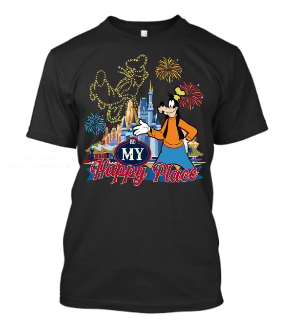 Goofy My Happy Place Fireworks Castle T-Shirt