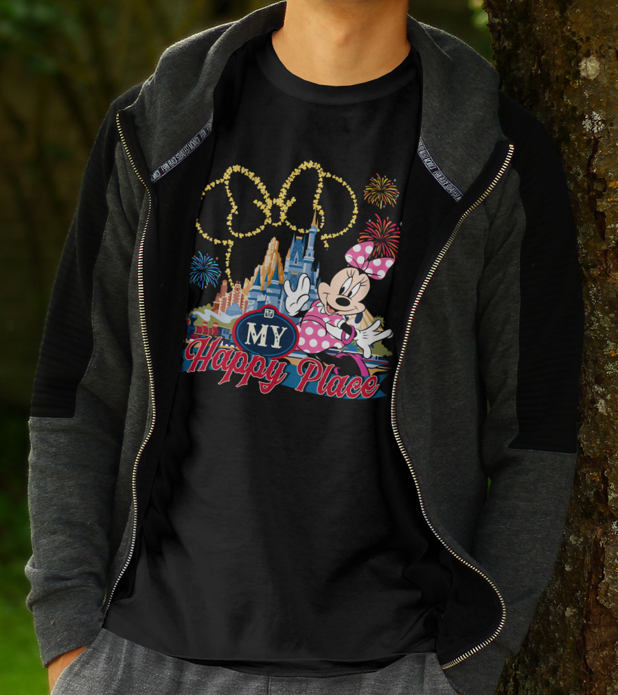 Minnie My Happy Place Fireworks Castle T-Shirt