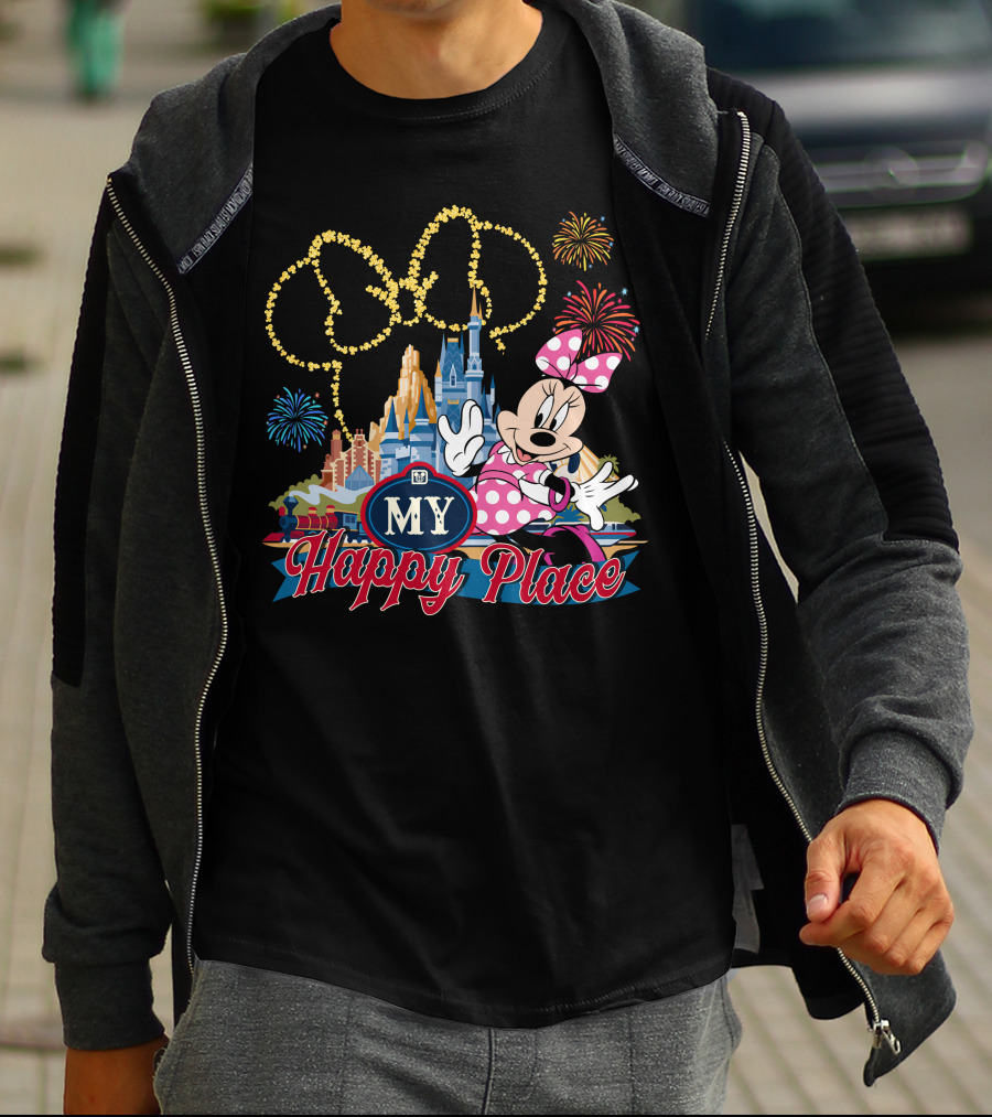 Minnie My Happy Place Fireworks Castle T-Shirt