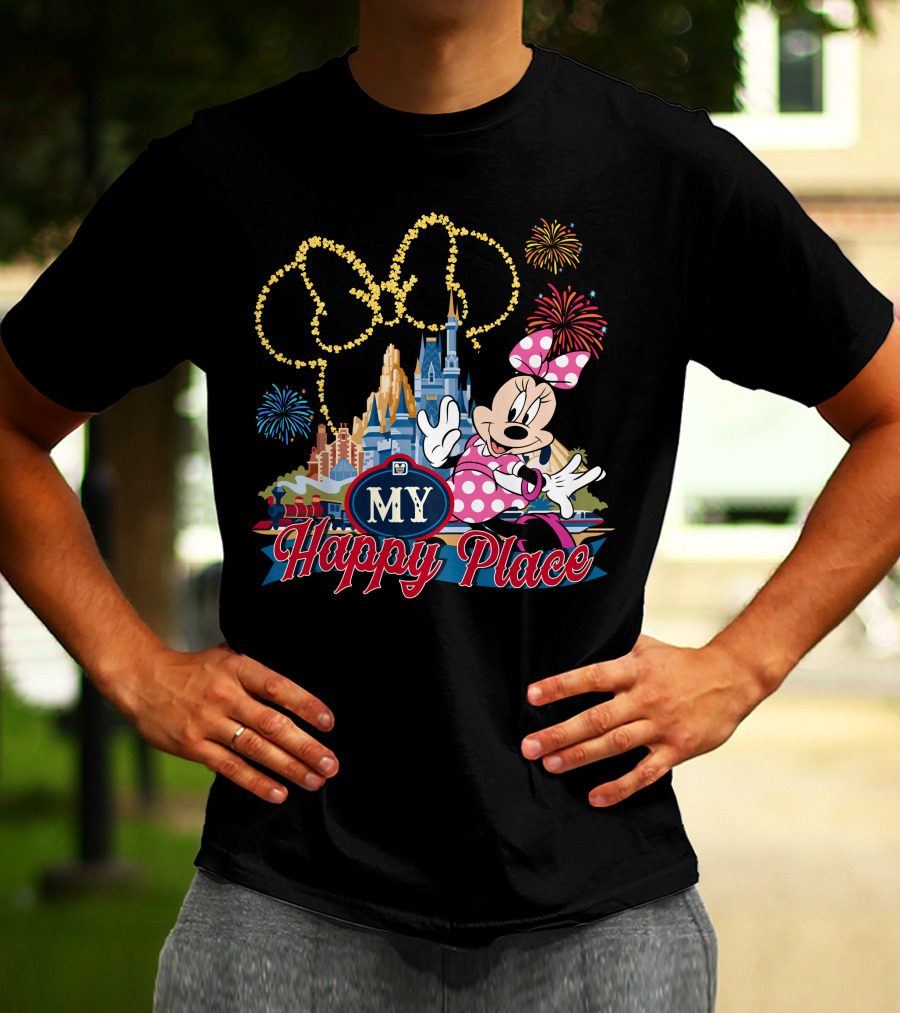 Minnie My Happy Place Fireworks Castle T-Shirt