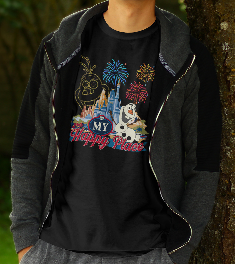 Olaf My Happy Place Fireworks Castle T-Shirt