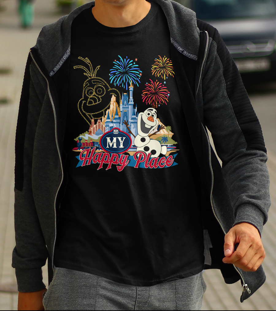 Olaf My Happy Place Fireworks Castle T-Shirt