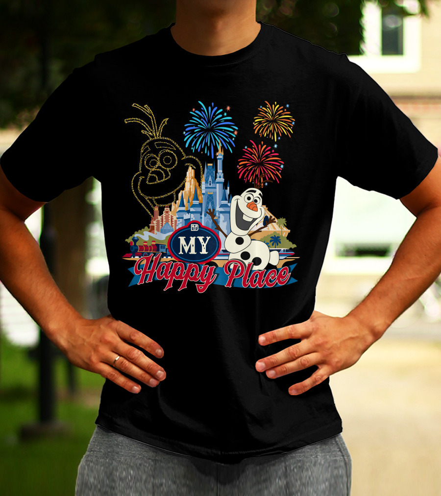 Olaf My Happy Place Fireworks Castle T-Shirt