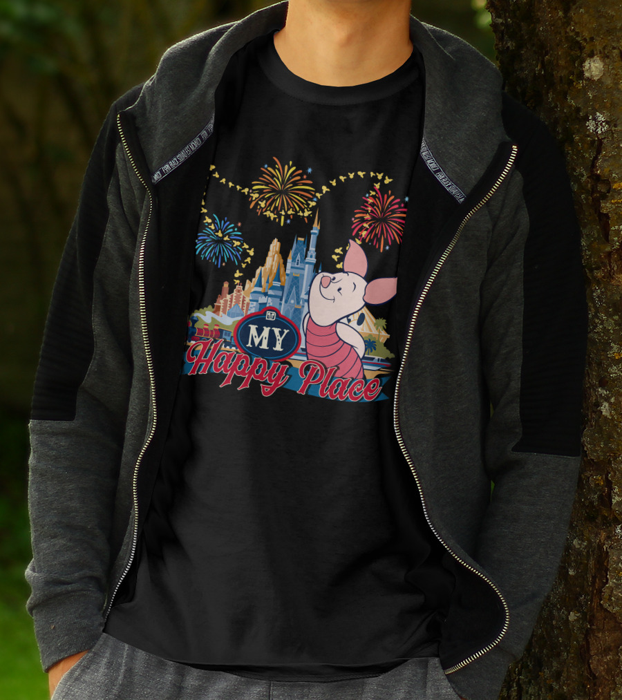 Piglet My Happy Place Fireworks Castle T-Shirt