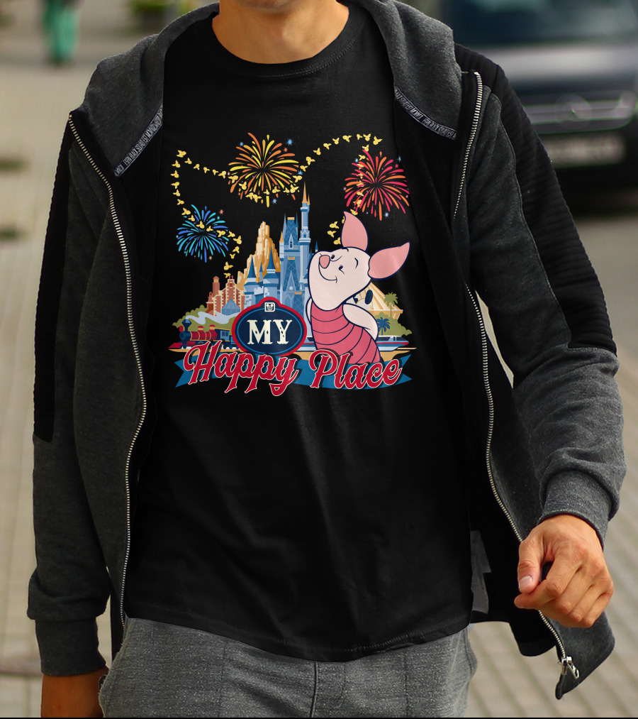 Piglet My Happy Place Fireworks Castle T-Shirt
