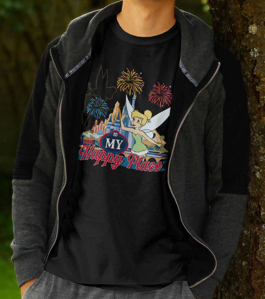 Tinker Bell My Happy Place Fireworks And Castle T-Shirt