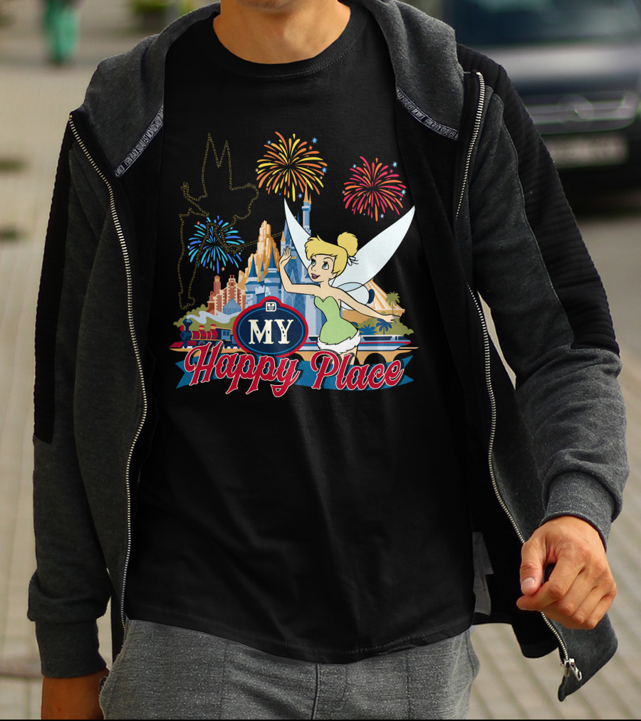 Tinker Bell My Happy Place Fireworks And Castle T-Shirt
