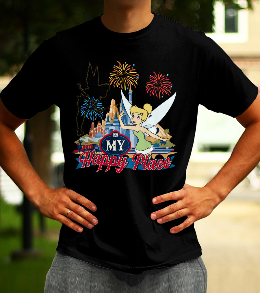 Tinker Bell My Happy Place Fireworks And Castle T-Shirt