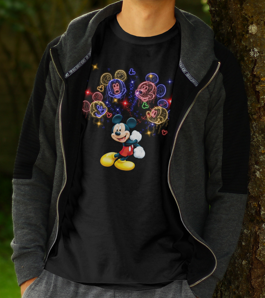 Mickey Mouse Neon Fireworks Celebration T-Shirt