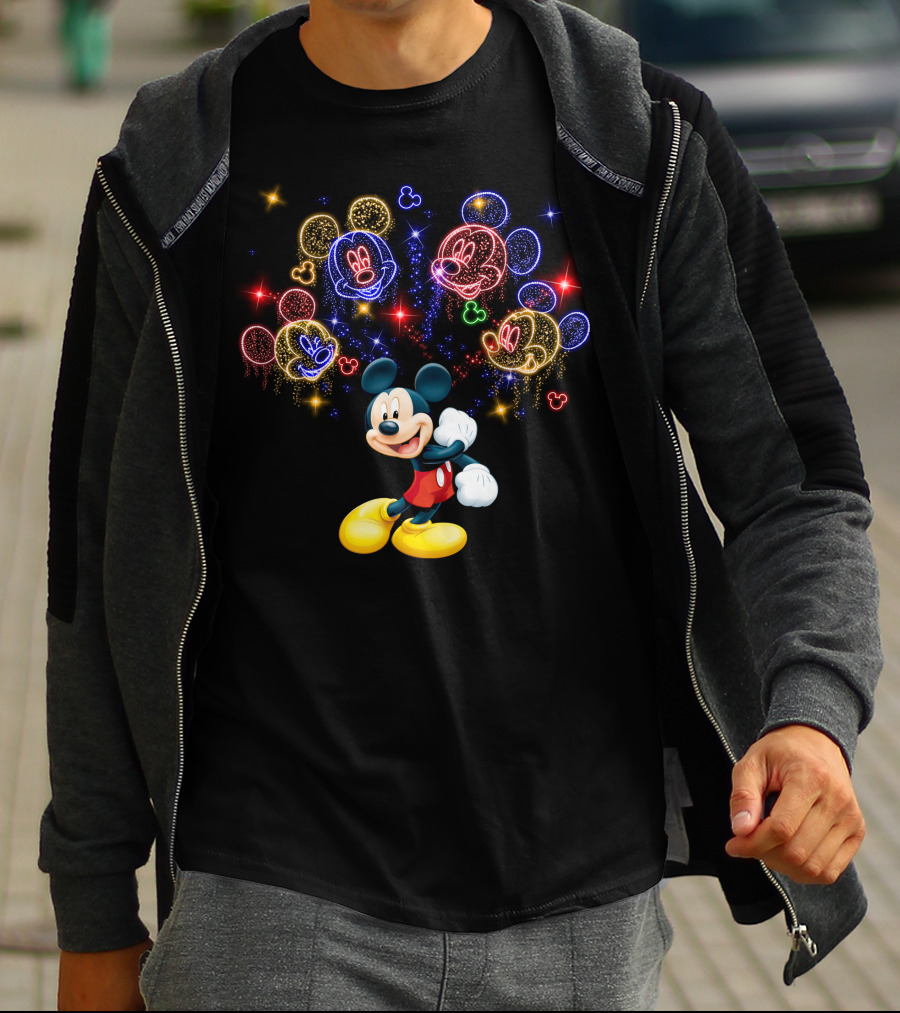 Mickey Mouse Neon Fireworks Celebration T-Shirt