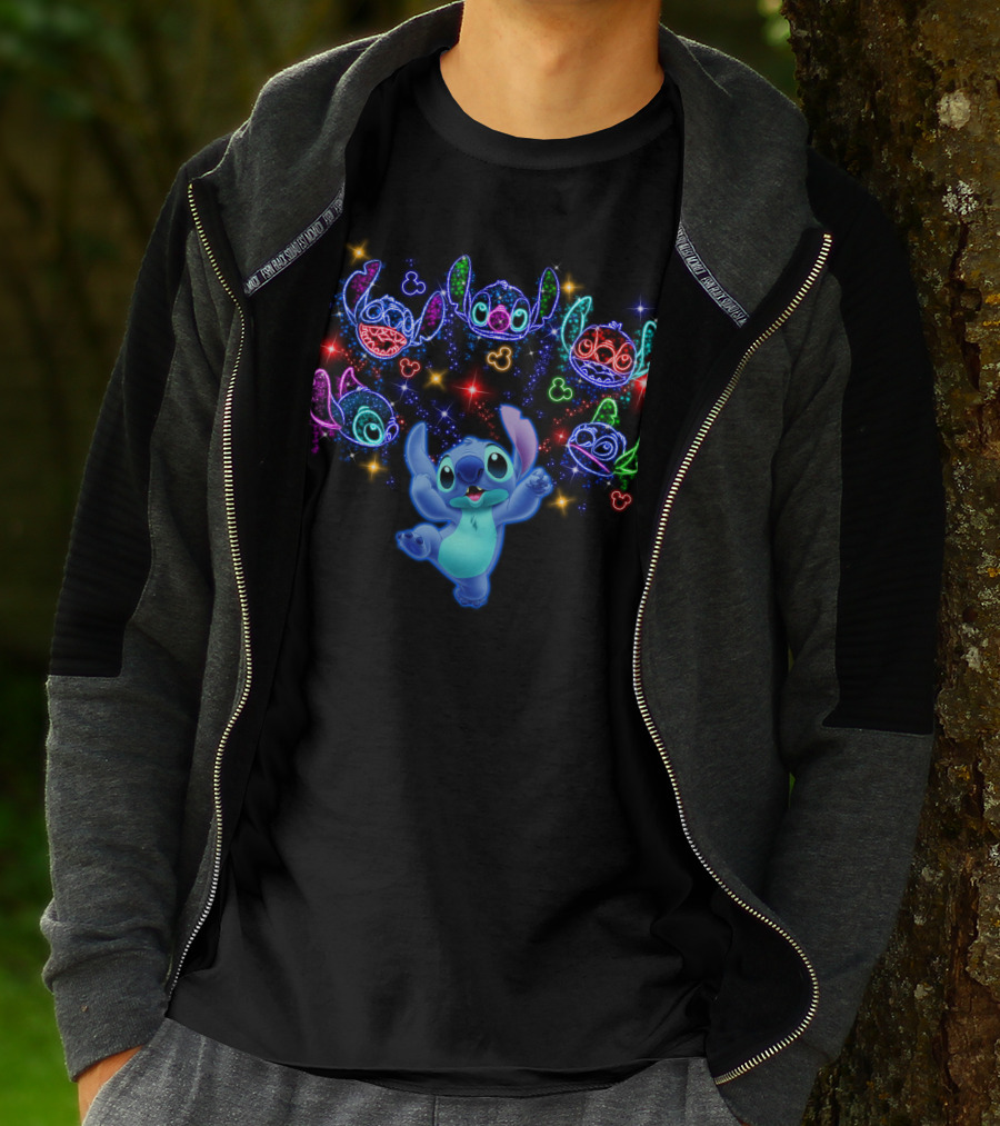 Stitch Luminous Neon Faces With Disney Mickey Mouse T-Shirt