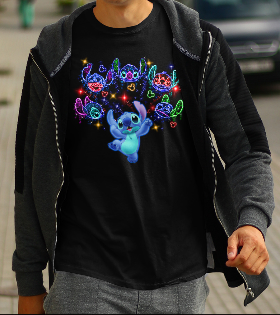 Stitch Luminous Neon Faces With Disney Mickey Mouse T-Shirt