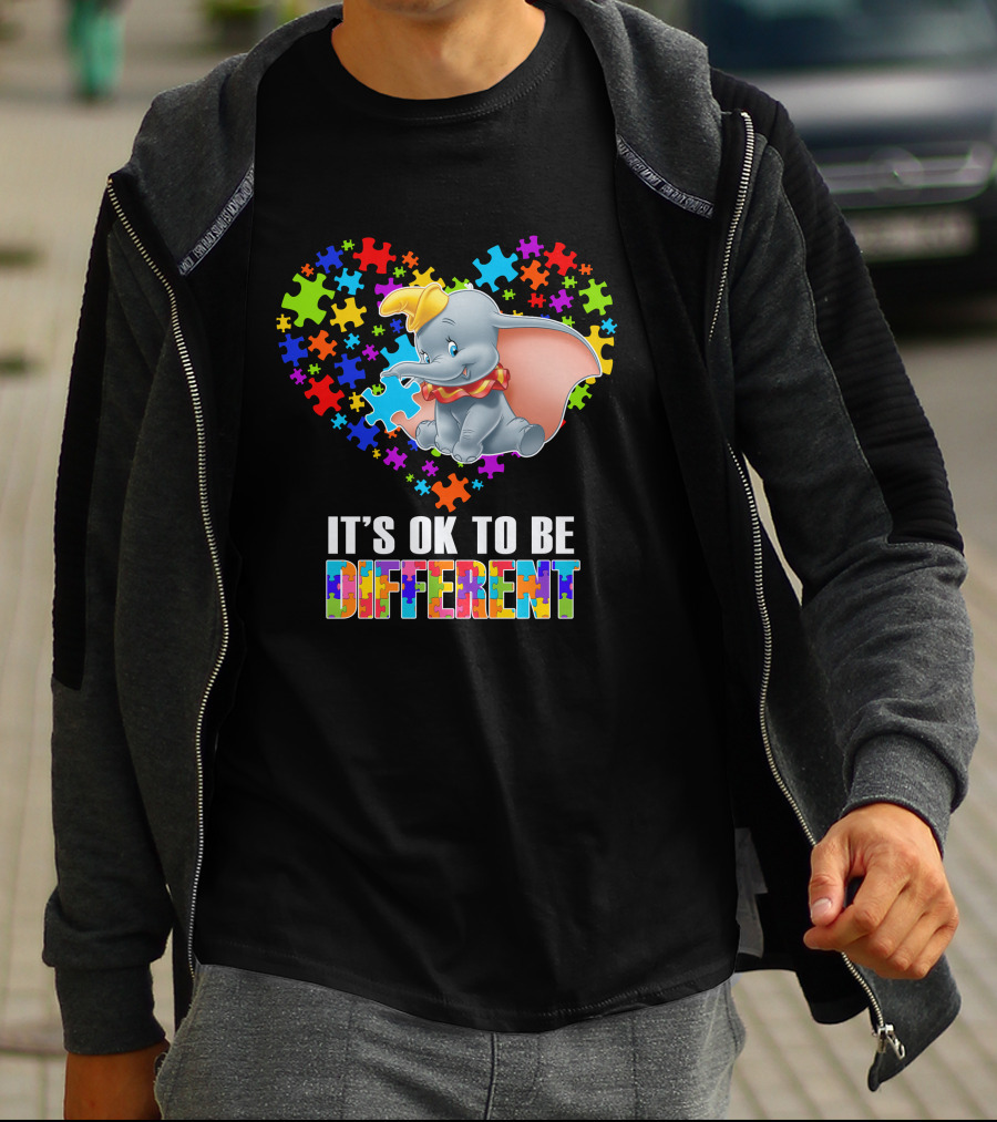 It's Ok To Be Different Dumbo Puzzle Heart T-Shirt