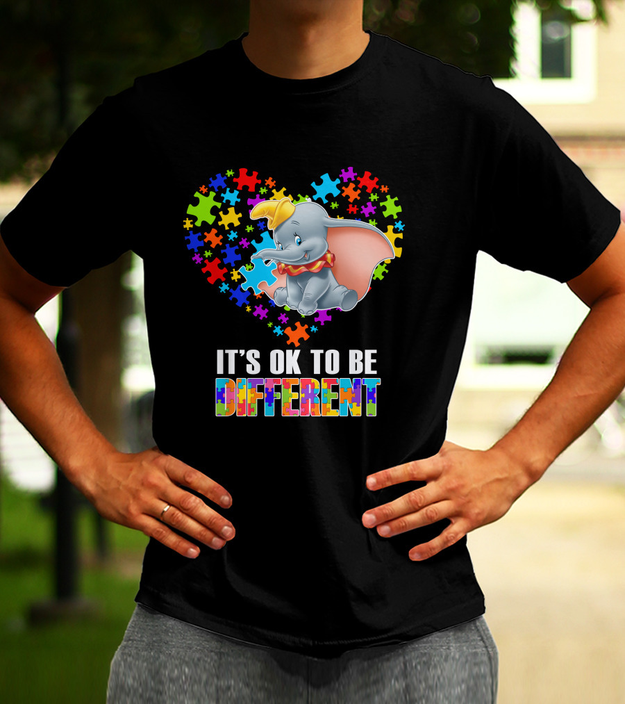 It's Ok To Be Different Dumbo Puzzle Heart T-Shirt