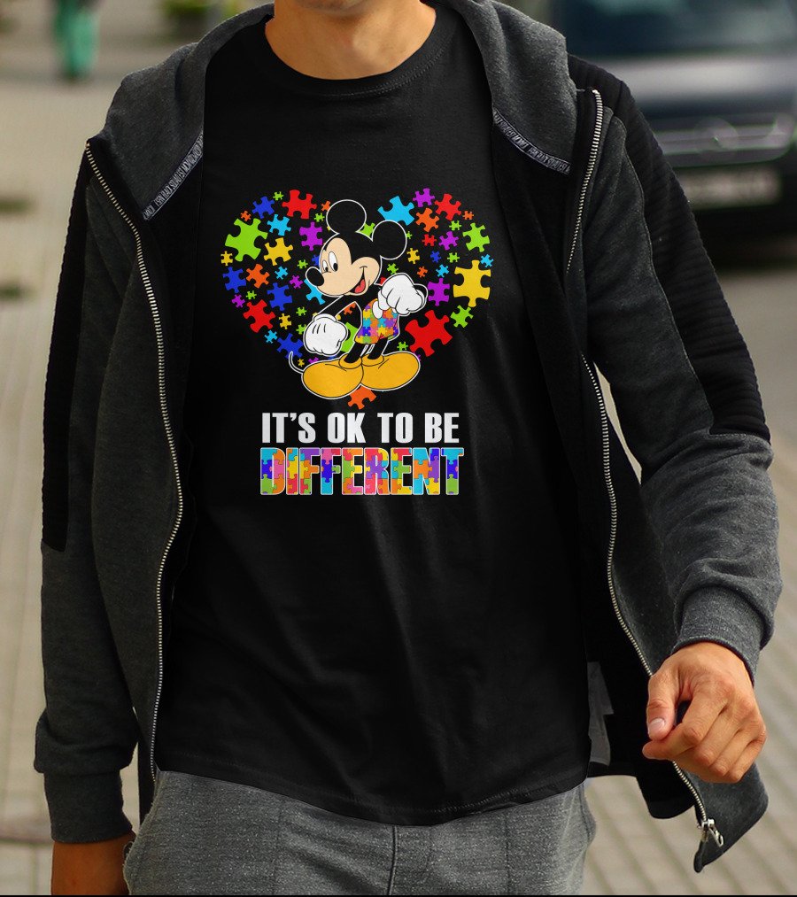 Mickey It's Ok To Be Different Puzzle Heart T-Shirt