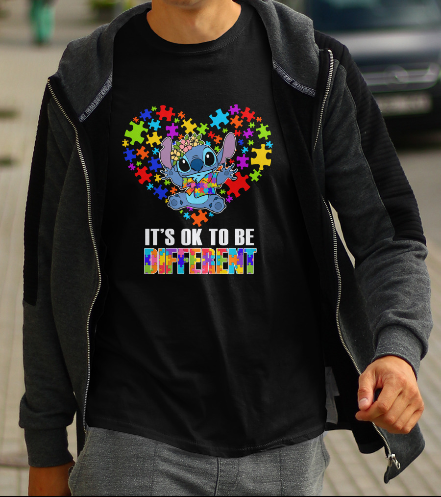It's Ok To Be Different Stitch Puzzle Heart T-Shirt