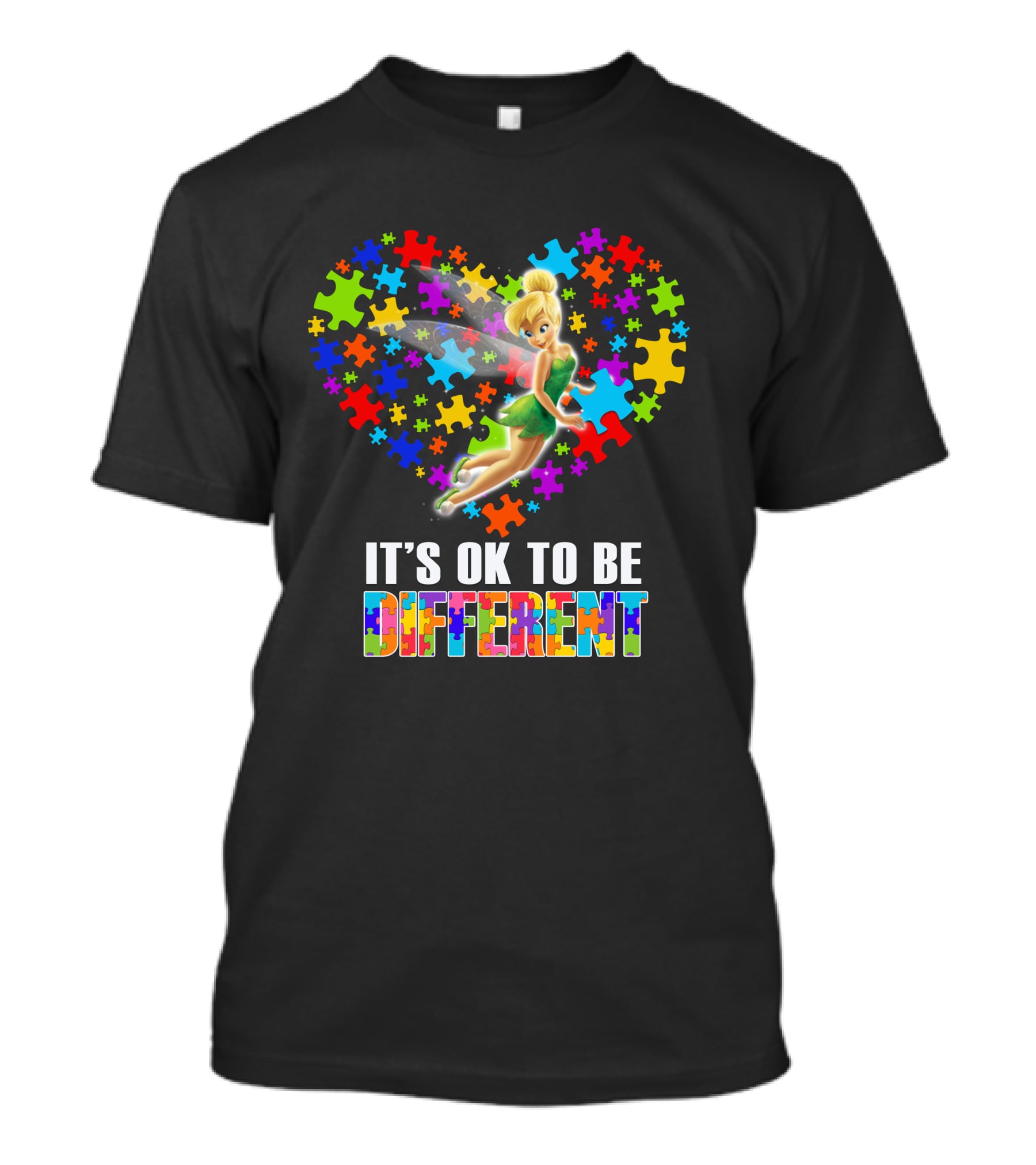 It's Ok To Be Different Tinker Bell Puzzle Heart T-Shirt