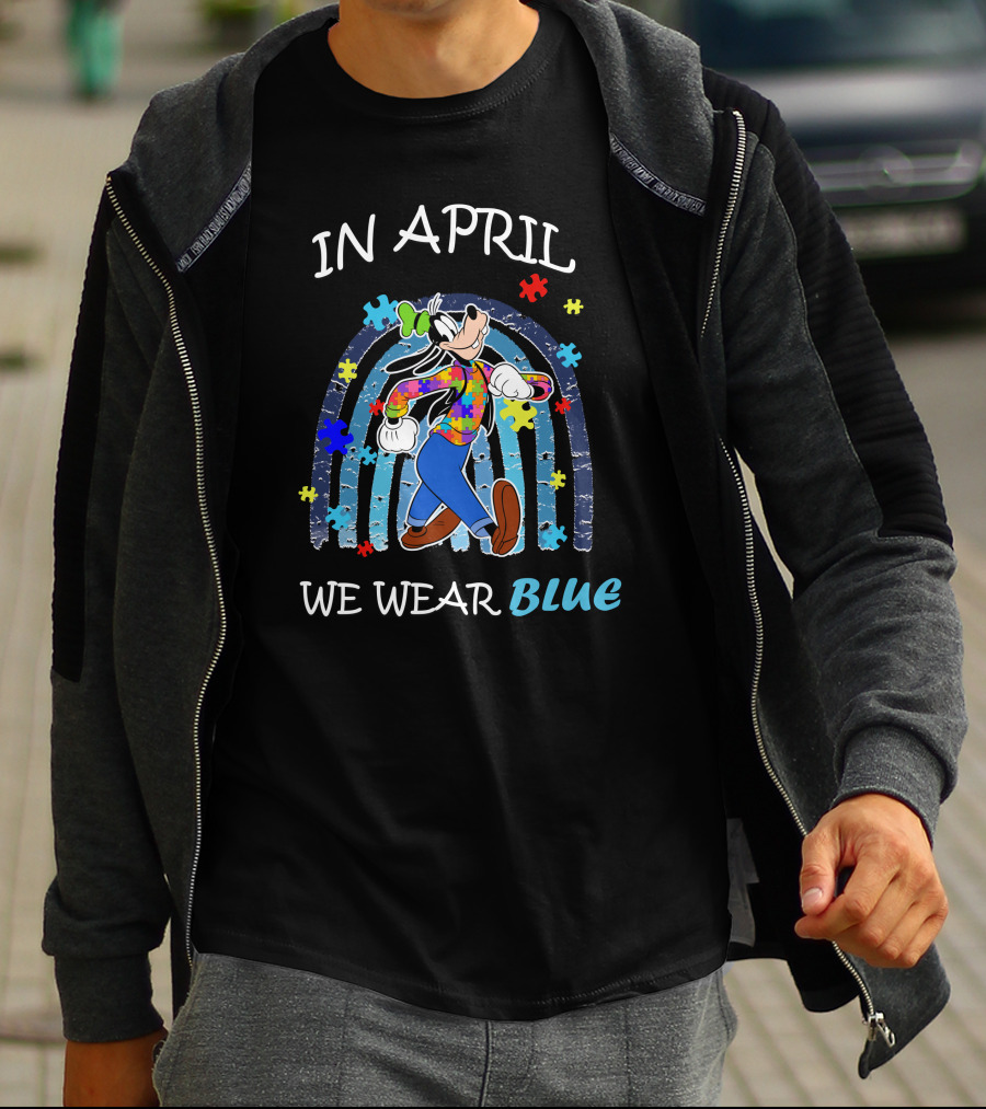 In April We Wear Blue Goofy Puzzle Piece Rainbow T-Shirt