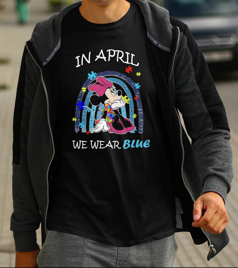 In April We Wear Blue Minnie Mouse Puzzle Pieces T-Shirt