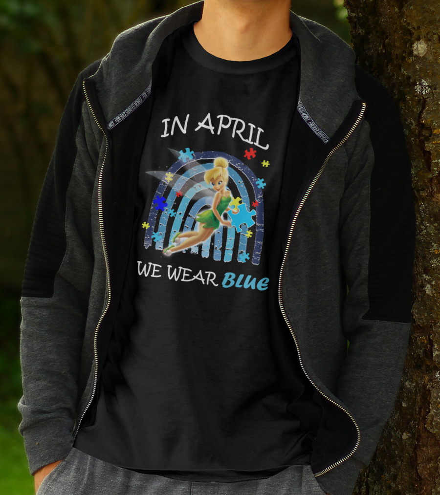 Tinkerbell In April We Wear Blue Puzzle Pieces T-Shirt