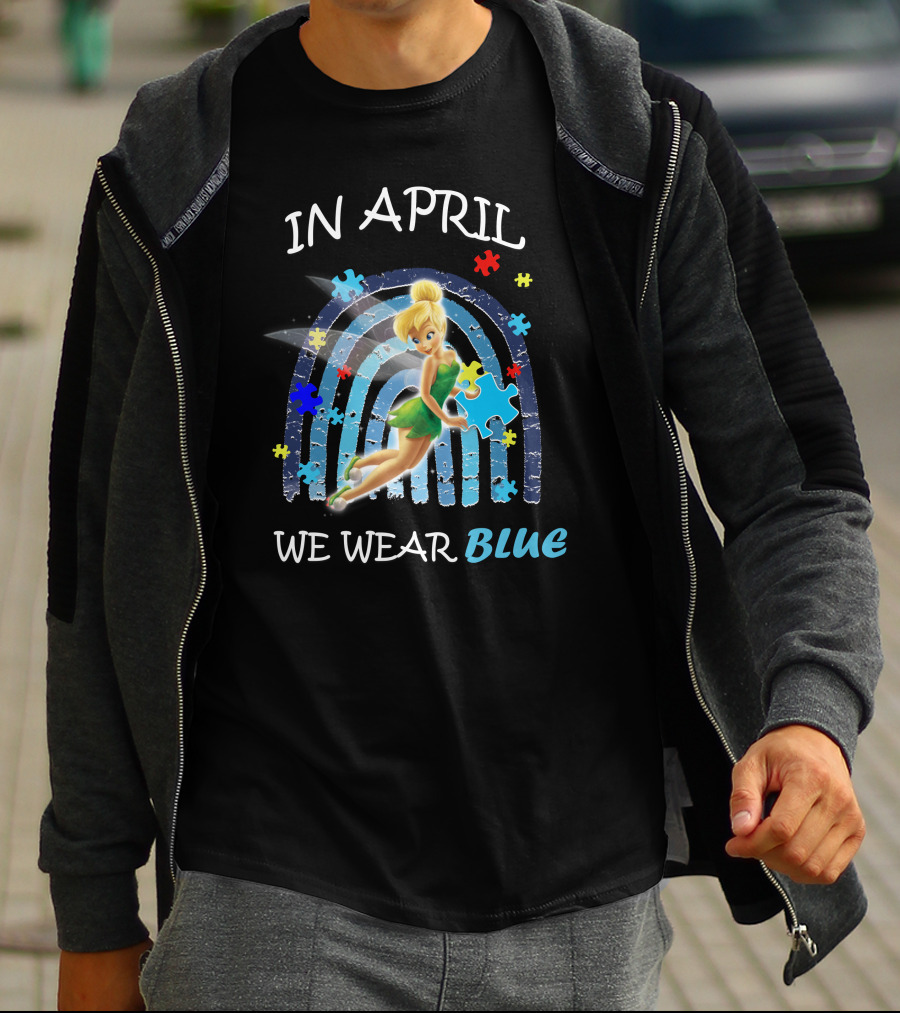 Tinkerbell In April We Wear Blue Puzzle Pieces T-Shirt