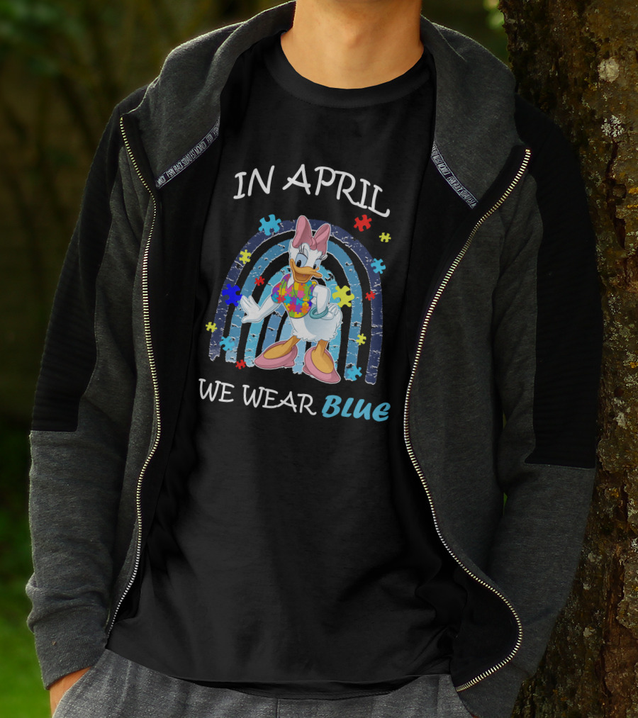 In April We Wear Blue Daisy Duck Autism Awareness T-Shirt