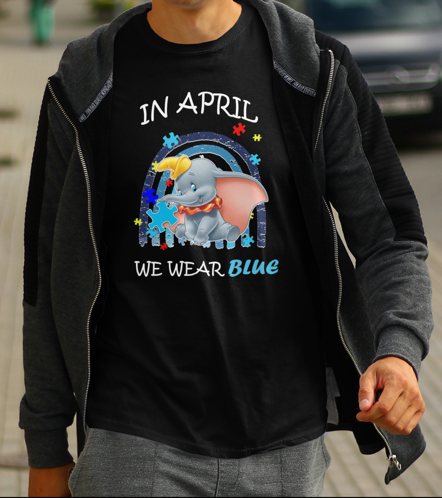 In April We Wear Blue Dumbo Puzzle Pieces T-Shirt