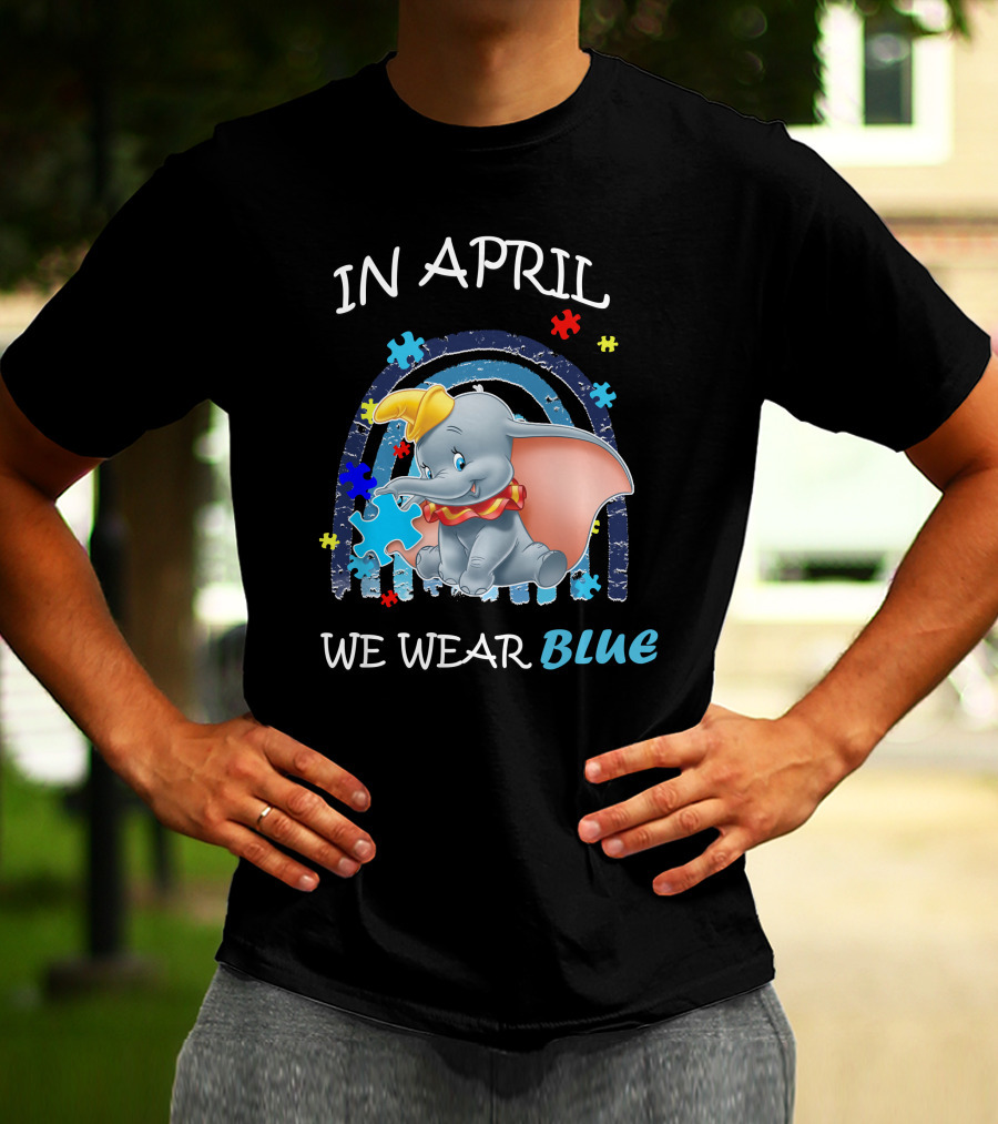In April We Wear Blue Dumbo Puzzle Pieces T-Shirt