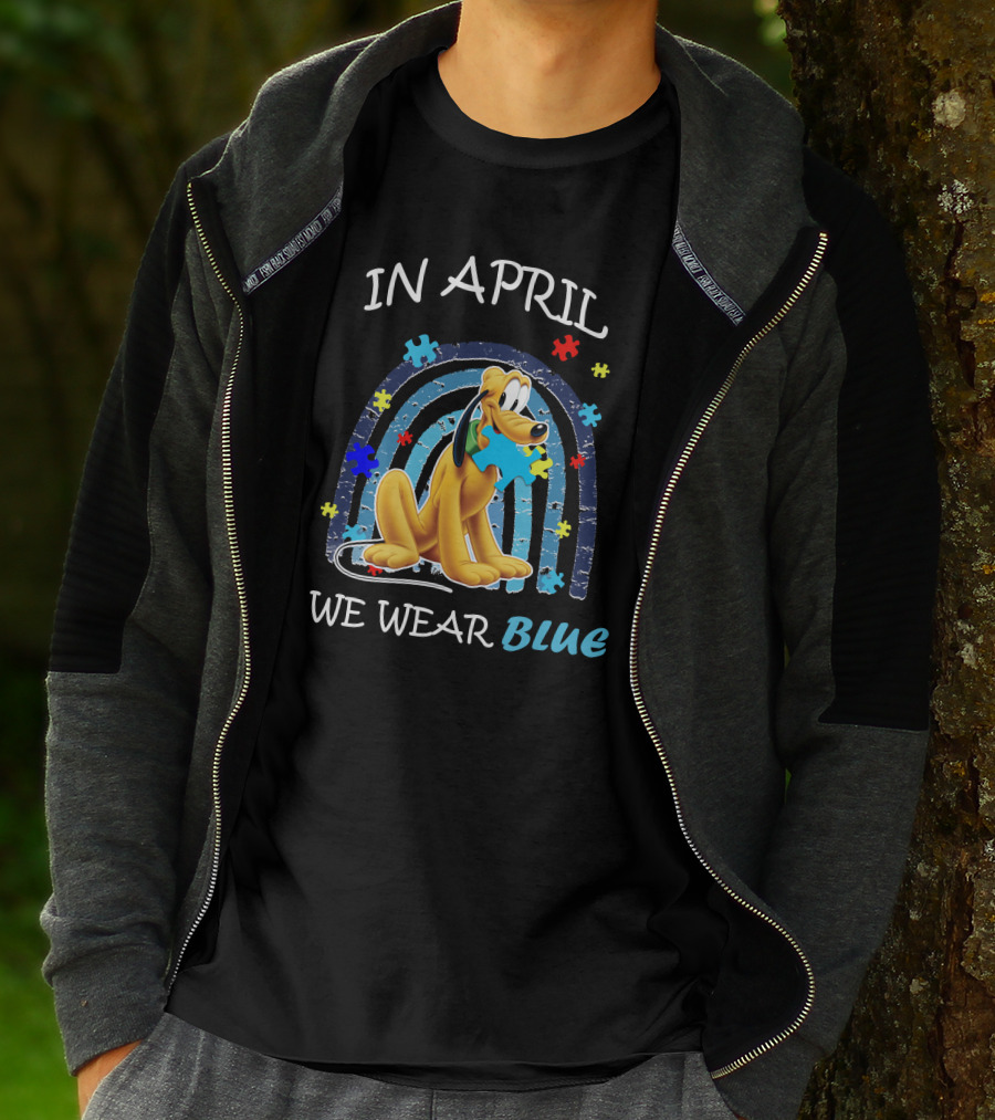 In April We Wear Blue Pluto Puzzle Autism Awareness T-Shirt