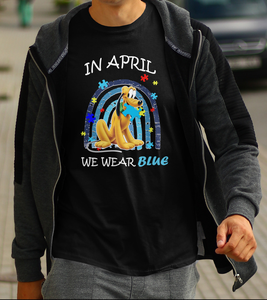 In April We Wear Blue Pluto Puzzle Autism Awareness T-Shirt