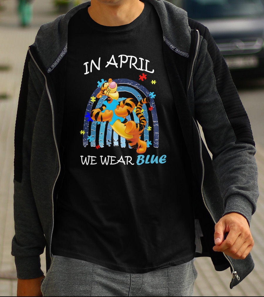 In April We Wear Blue Tigger Autism Awareness T-Shirt