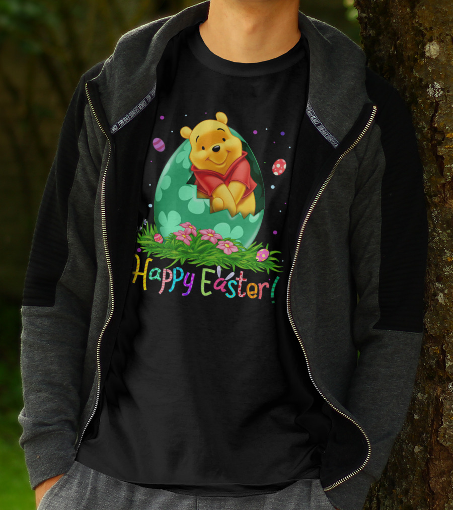 Happy Easter Pooh Bear Egg Flowers T-Shirt