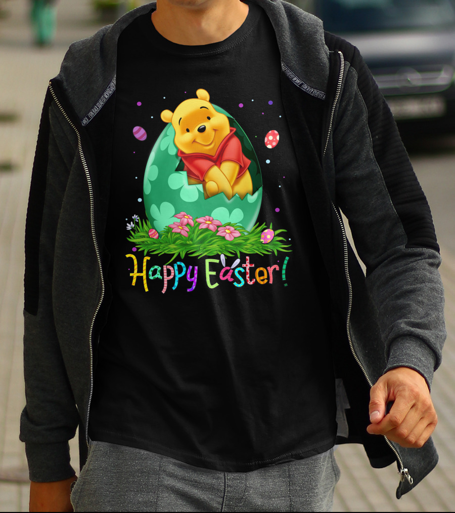 Happy Easter Pooh Bear Egg Flowers T-Shirt