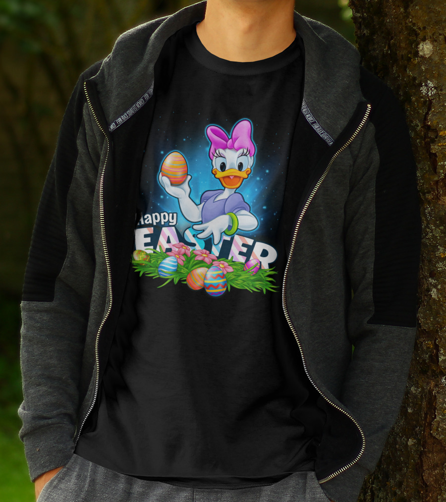 Daisy Duck Celebrating Happy Easter With Colorful Eggs And Flowers T-Shirt