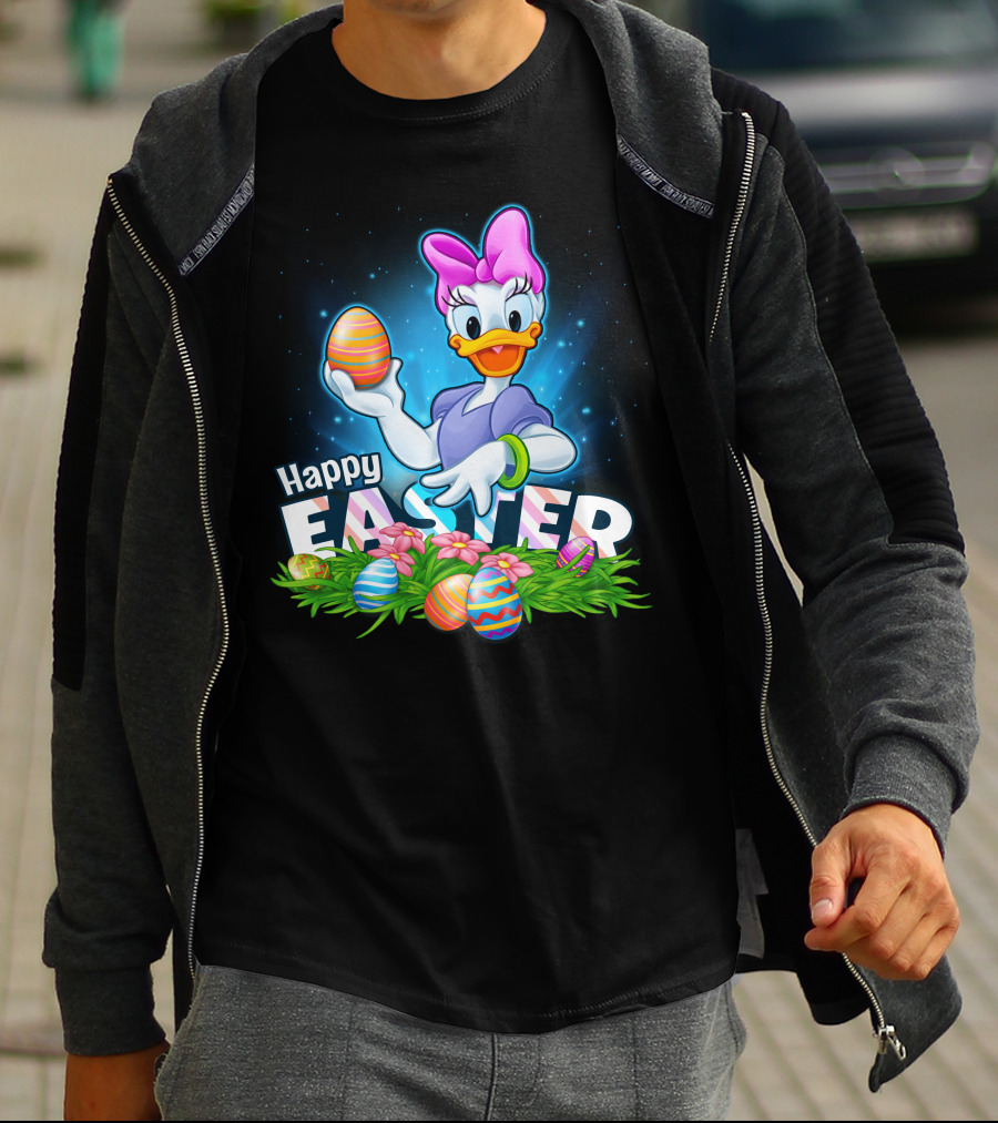 Daisy Duck Celebrating Happy Easter With Colorful Eggs And Flowers T-Shirt