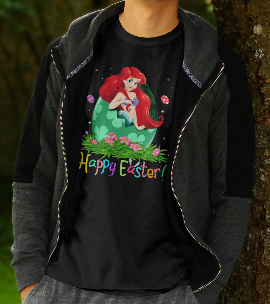 Happy Easter Ariel Egg And Flowers T-Shirt