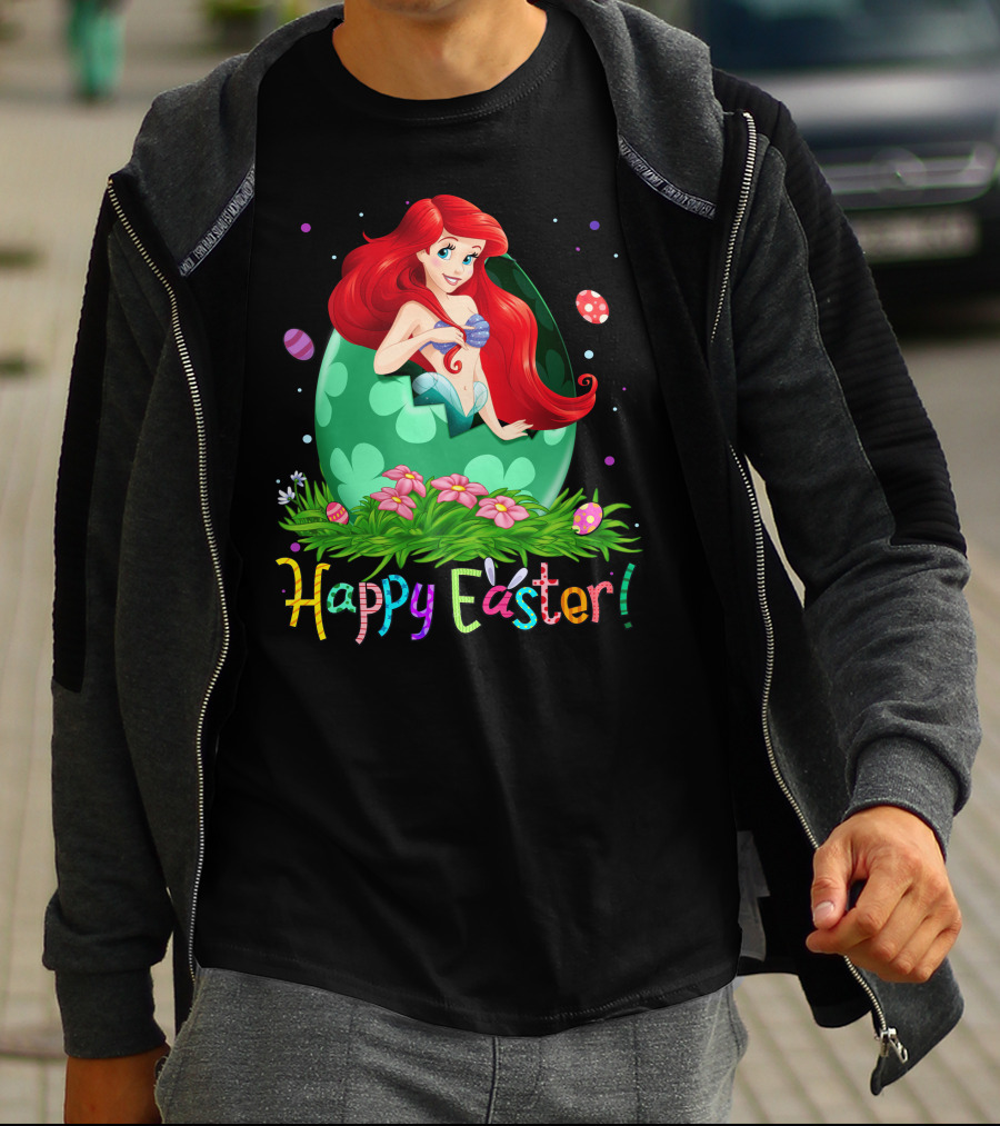 Happy Easter Ariel Egg And Flowers T-Shirt