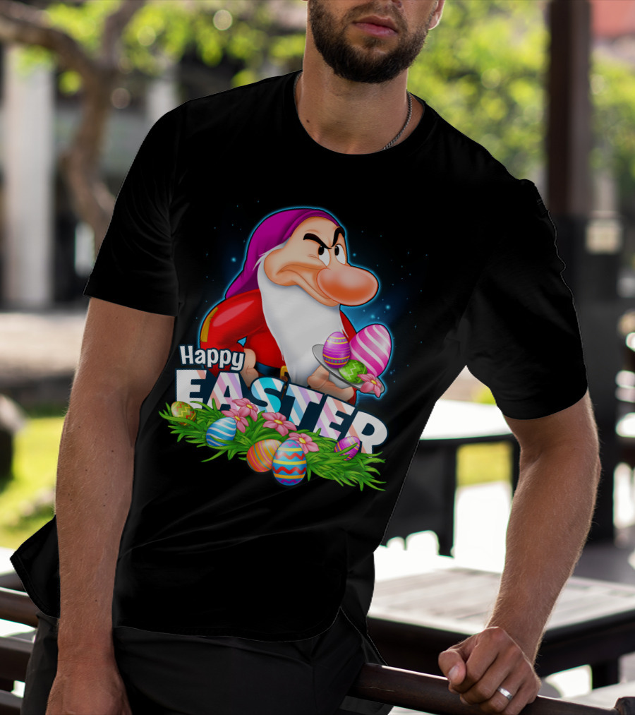 Grumpy Happy Easter With Colorful Eggs And Flowers T-Shirt