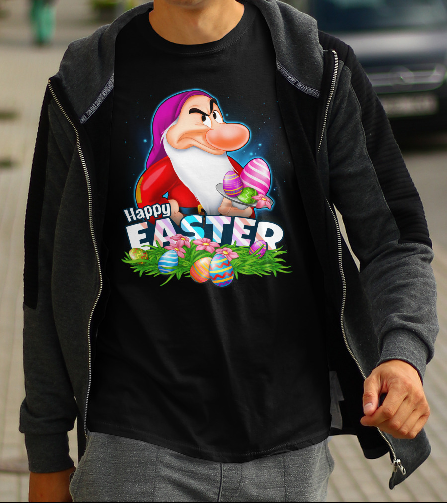 Grumpy Happy Easter With Colorful Eggs And Flowers T-Shirt