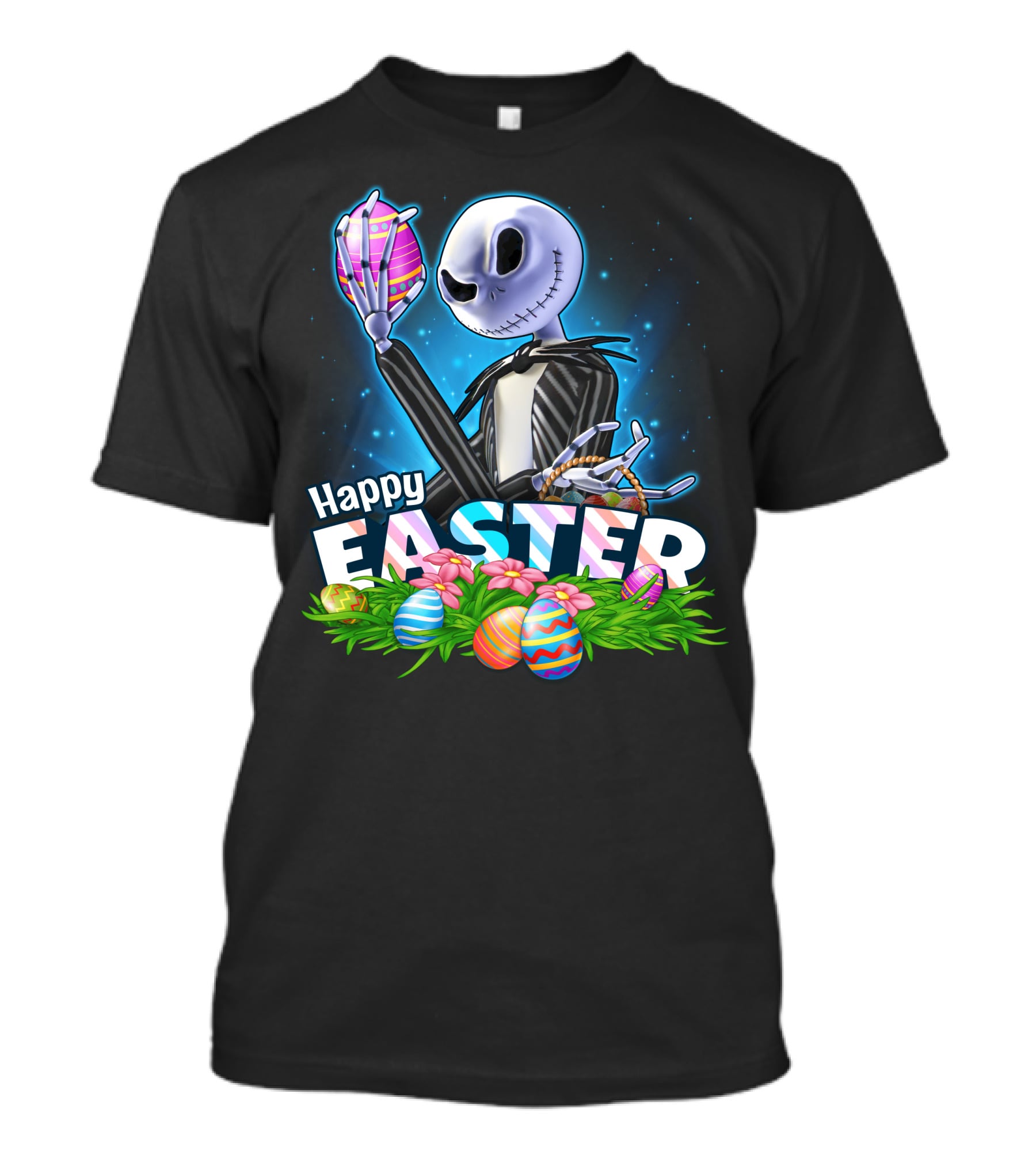 JACK SKELLINGTON Happy Easter With Colorful Eggs And Flowers T-Shirt