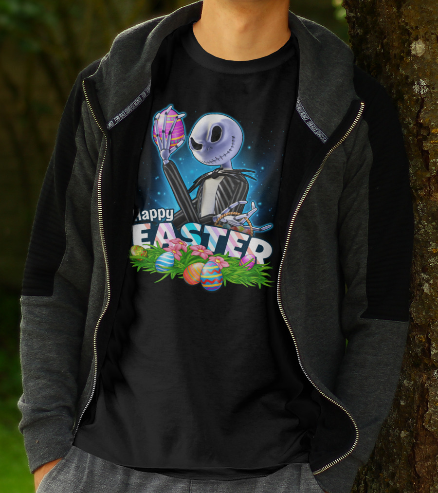 JACK SKELLINGTON Happy Easter With Colorful Eggs And Flowers T-Shirt