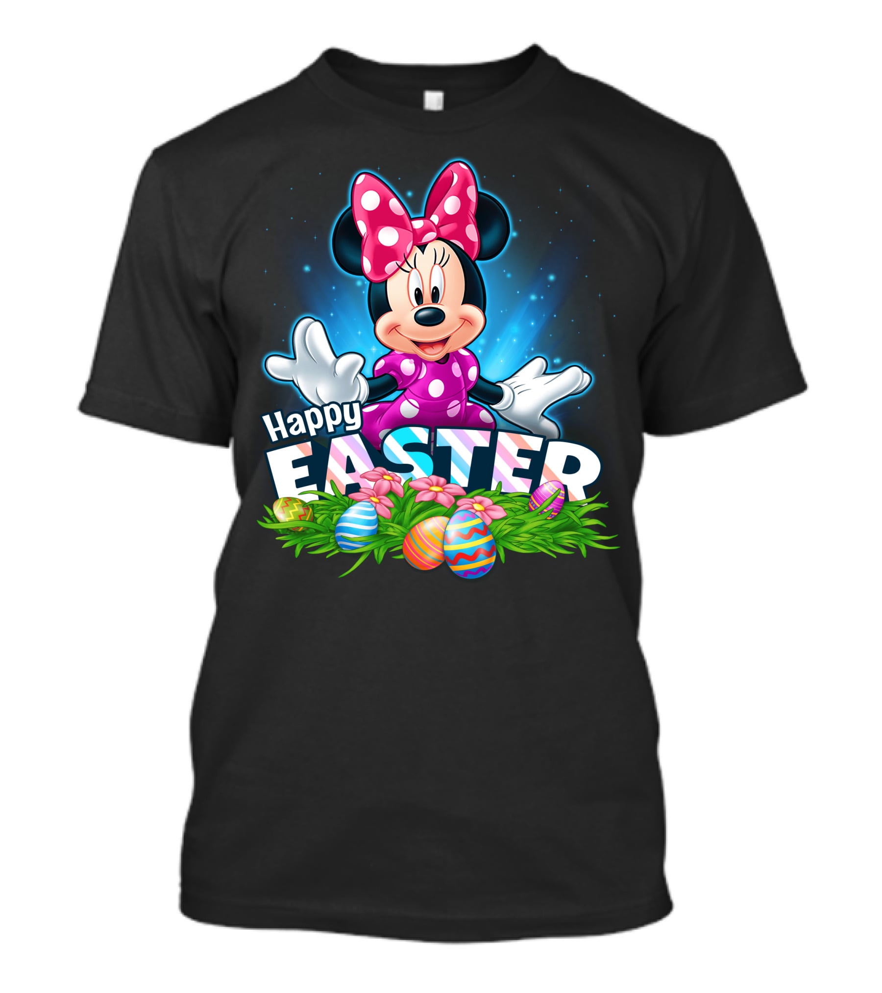 MINNIE Happy Easter Colorful Eggs And Pink Bow T-Shirt